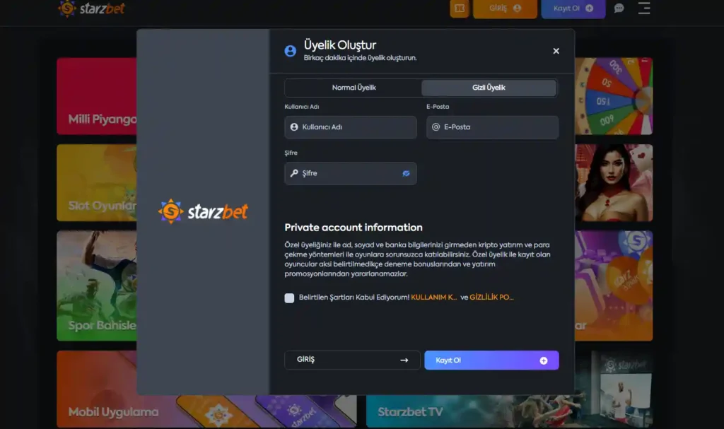 Starzbet Kayıt Gizli Üyelik
