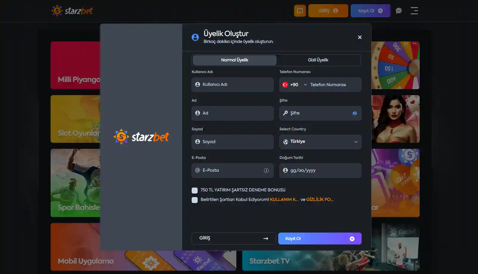 Starzbet kayıt